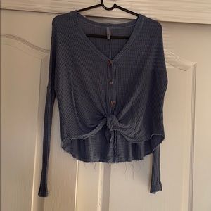 Jolie Blue Knit Tied Button Up Long Sleeve Top